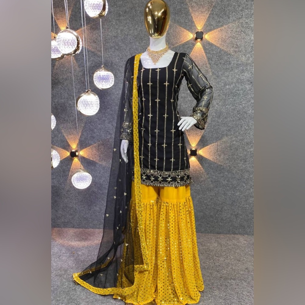 Black Tunic Top With Readymade Sequence Work Sharara